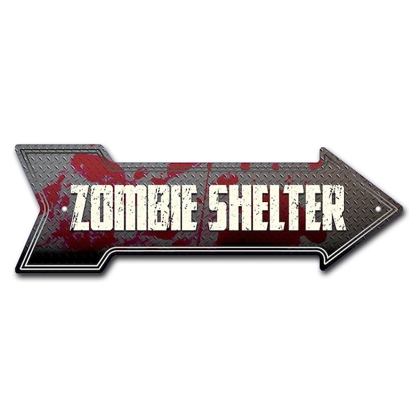 Zombie Shelter Arrow Sign Funny Home Decor 36in Wide
